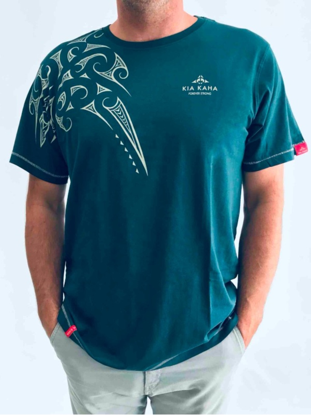 Kia Kaha "Forever Strong" Men’s Ngaru Teal Graphic Cotton Crew T-Shirt Size XXL